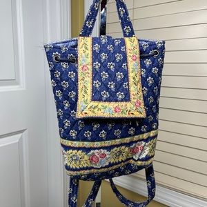 Vera Bradley Maison Blue Drawstring Backpack Rare